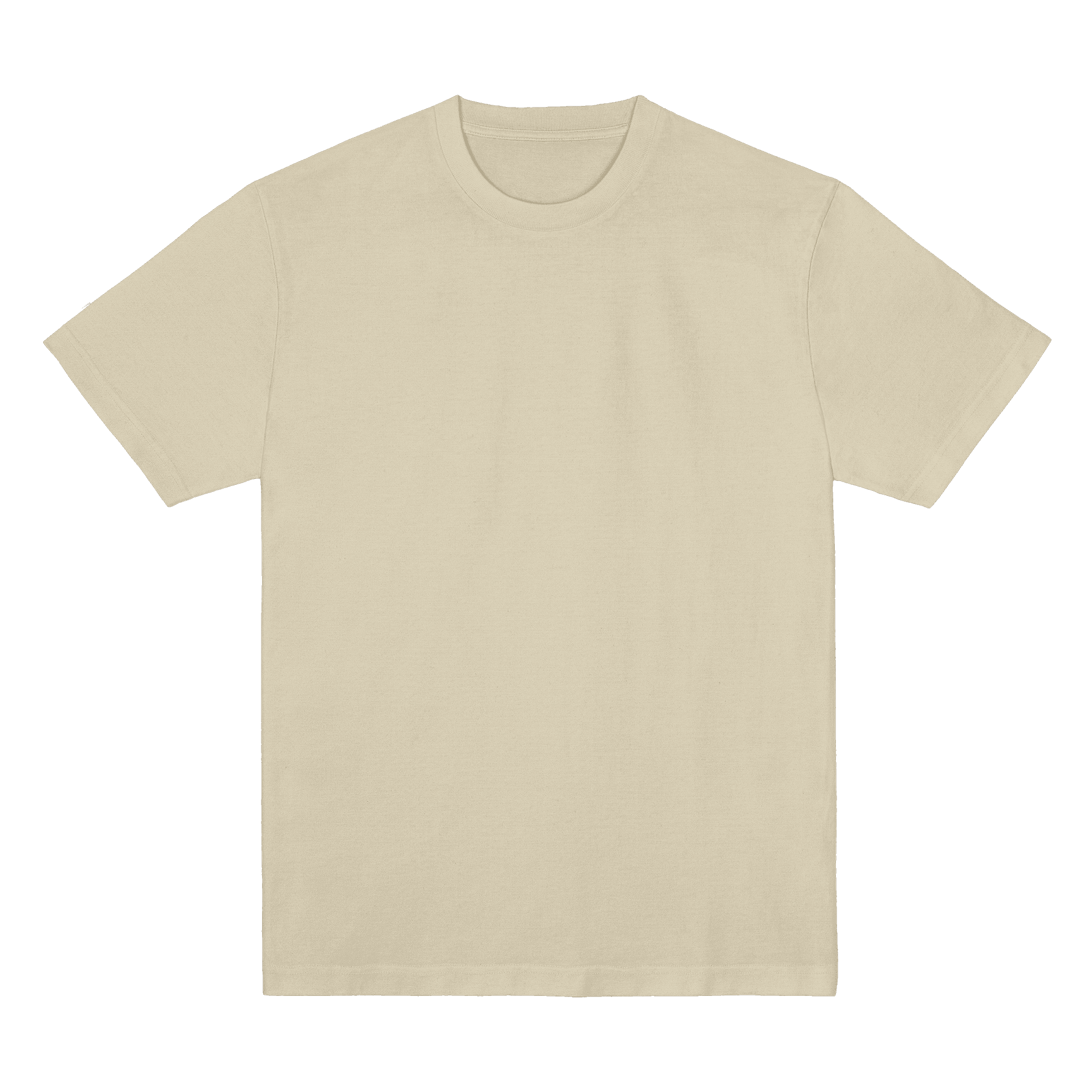 Beige short-sleeve T-shirt on a white background, shown from the front.